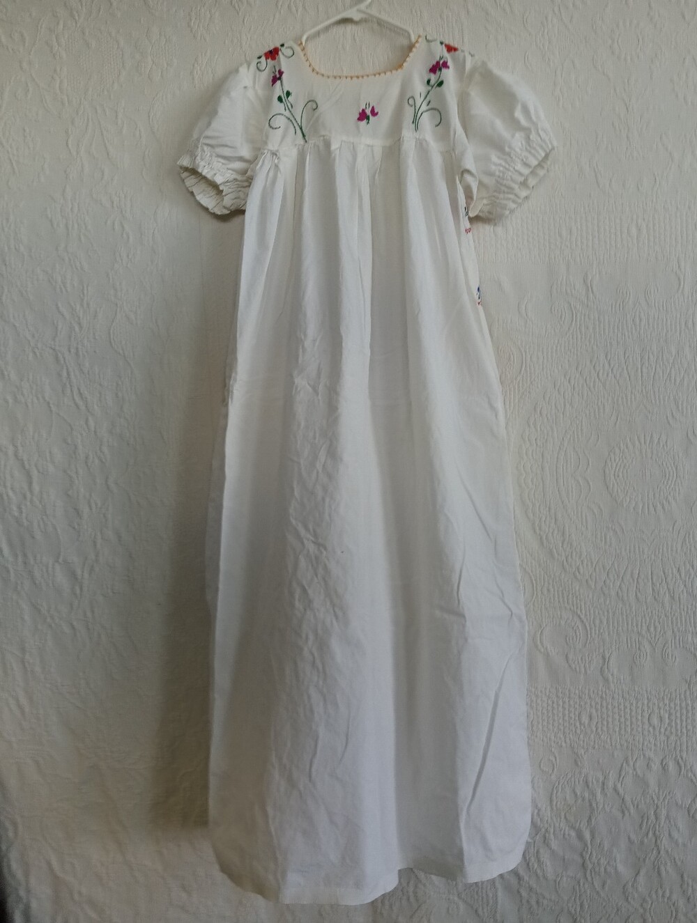 Vintage Hand Embroidered Mexican Dress Traditional Puebla Colorful Maxi Red Blue - Picture 13 of 14